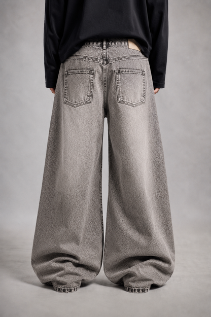 ASH GREY WIDE - LEG DENIM